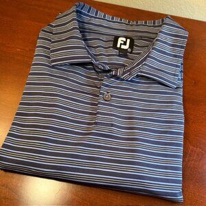 FootJoy FJ Golf Polo Shirt Men 2XL Blue Stripe Performance Stretch Golf Short Sl